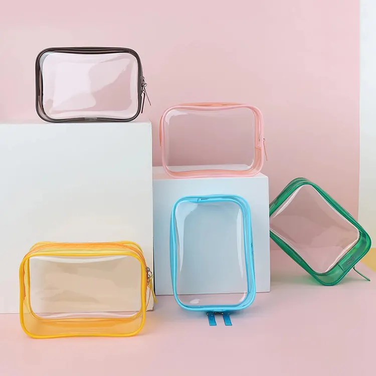 Sac de maquillage en PVC transparent de couleur
