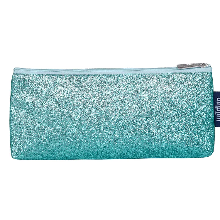 Sac à crayons à fermeture éclair bleu en PVC Laser