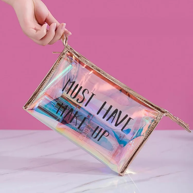 Fermeture à glissière holographique de sac cosmétique de PVC