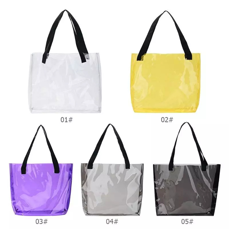 Sac fourre-tout transparent à coutures en PVC avec poignées noires